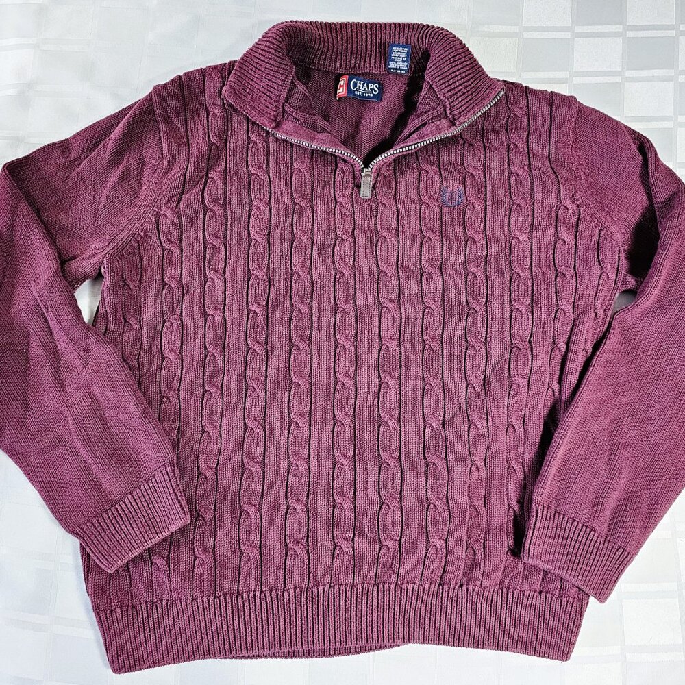 CHAPS BY RALPH LAUREN MEN'S LARGE PULLOVER LONG SLEEVE SWEATER ZIP COLLAR WARM